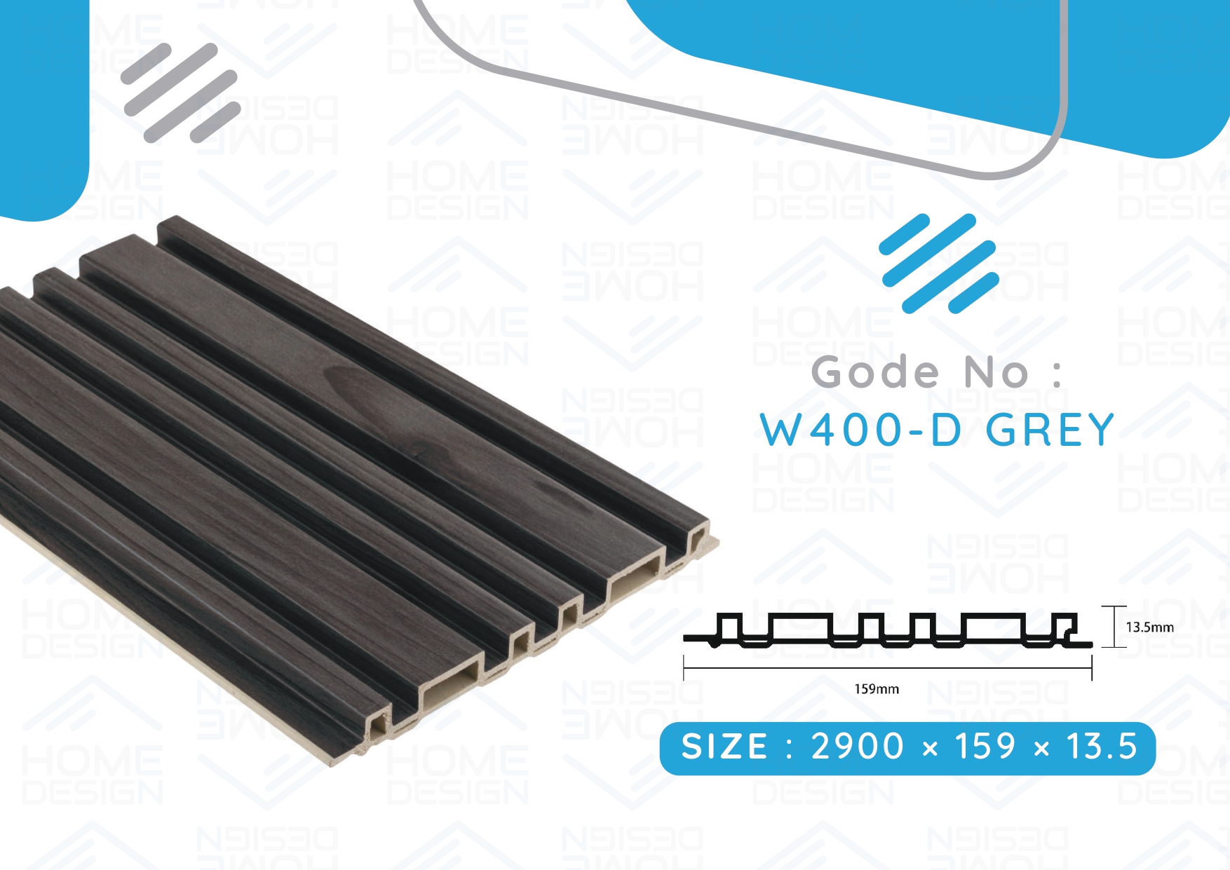 Alternative wood fluted panel 20cm, W400- D GREY