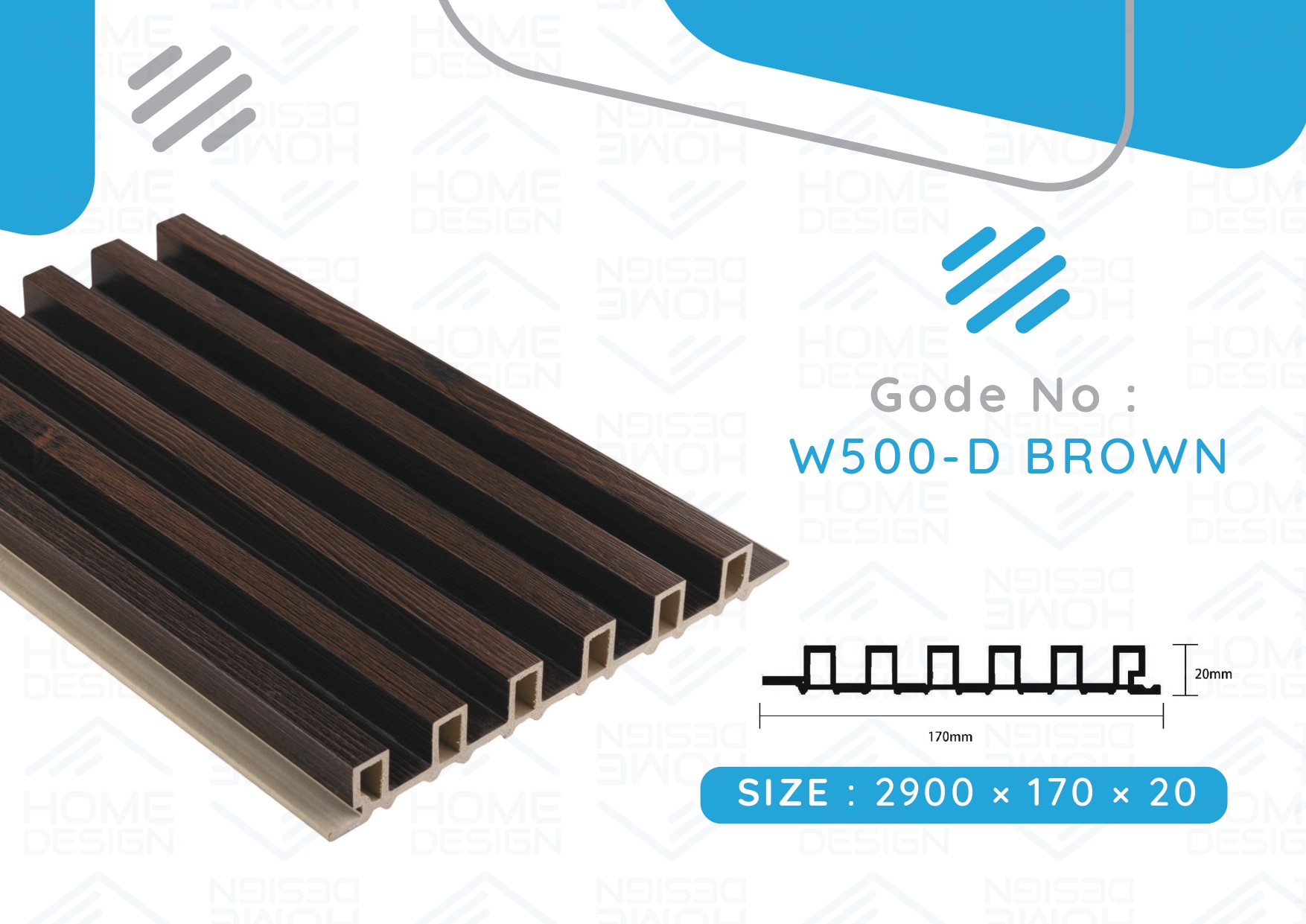 Alternative wood fluted panel 20cm, W500- D BROWN